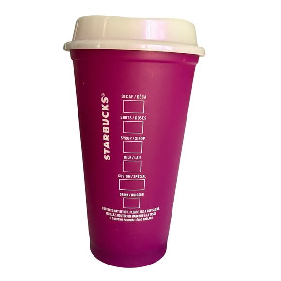 Starbucks Magenta Travel Mug w/ Green Logo & Iridescent Lid EUC - Picture 3 of 9